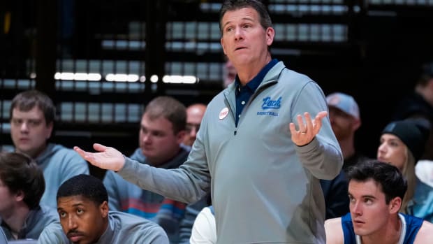 Nevada Wolf Pack head coach Steve Alford reacts against the Wyoming Cowboys during the first half at Arena-Auditorium.